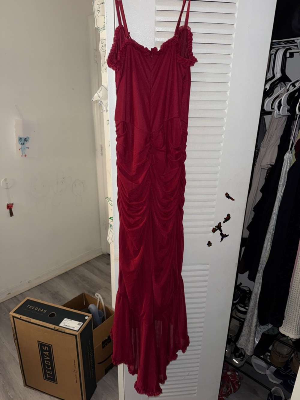 Amazon Wine Red Ruffled High-Low Slip Dress - Picture 2 of 2